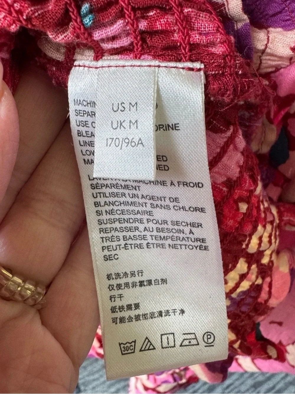 Free People Ariana Smocked Top Party Combo Pink Red Floral Size Medium